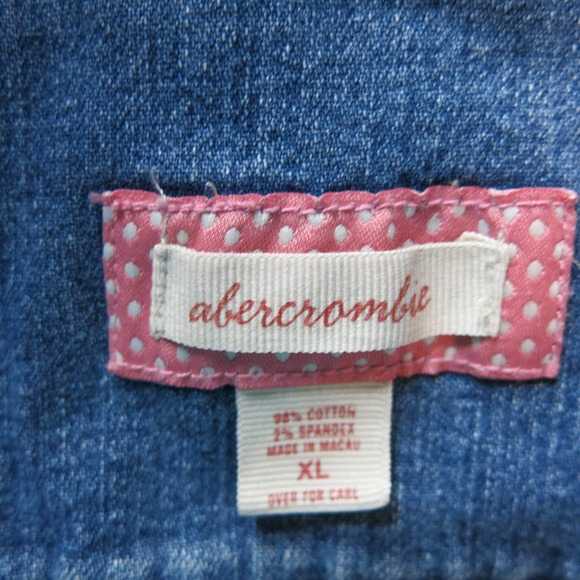 ABERCROMBIE Hooded Jean Jacket Size XL Girls Zipper Pockets Denim Blue - Picture 13 of 14